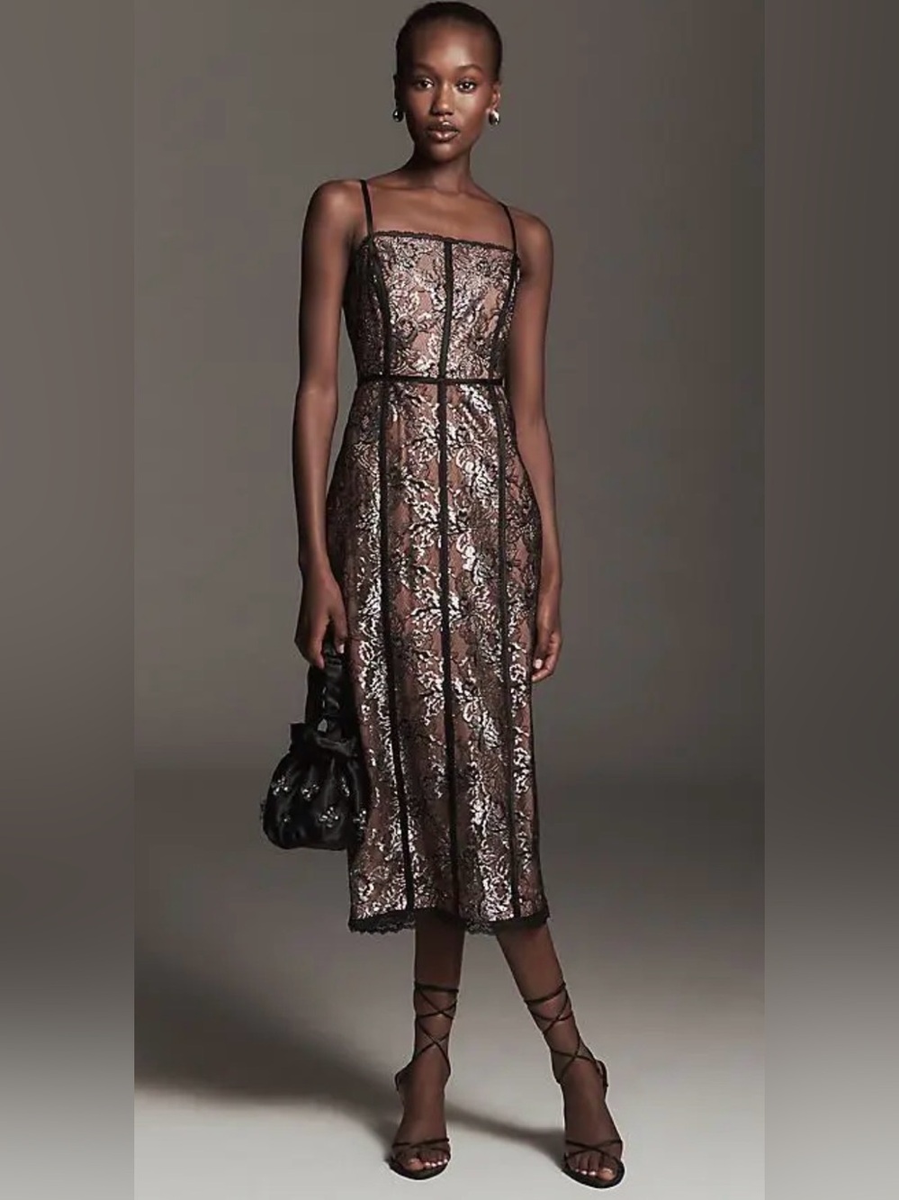 Anthropologie Square-Neck Shine Midi Dress